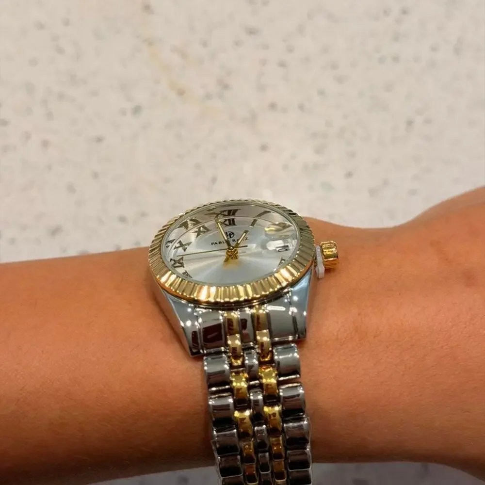 Pablo raez two tone stainless steel minimalist watch with roman numerals